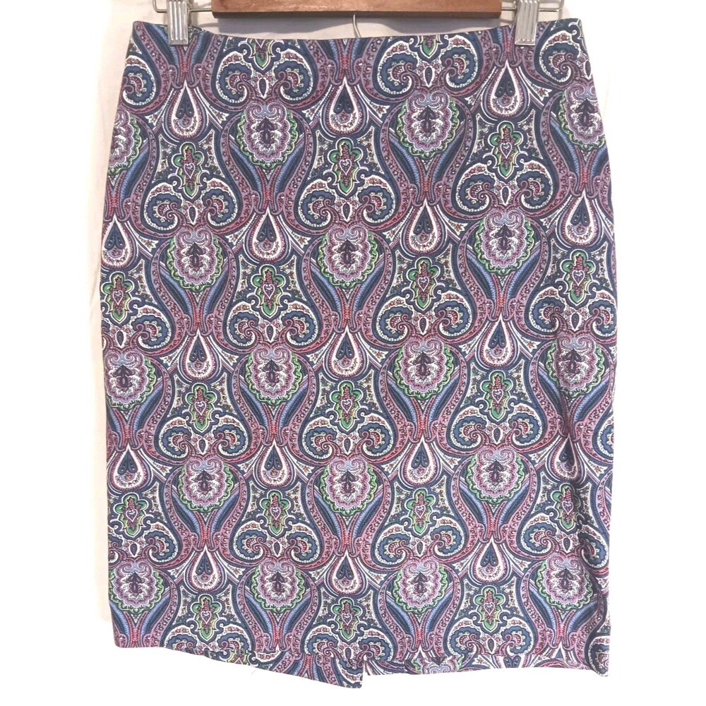 Talbots Petites Paisley Pencil Skirt Purple Blue Green Damask Size 8P